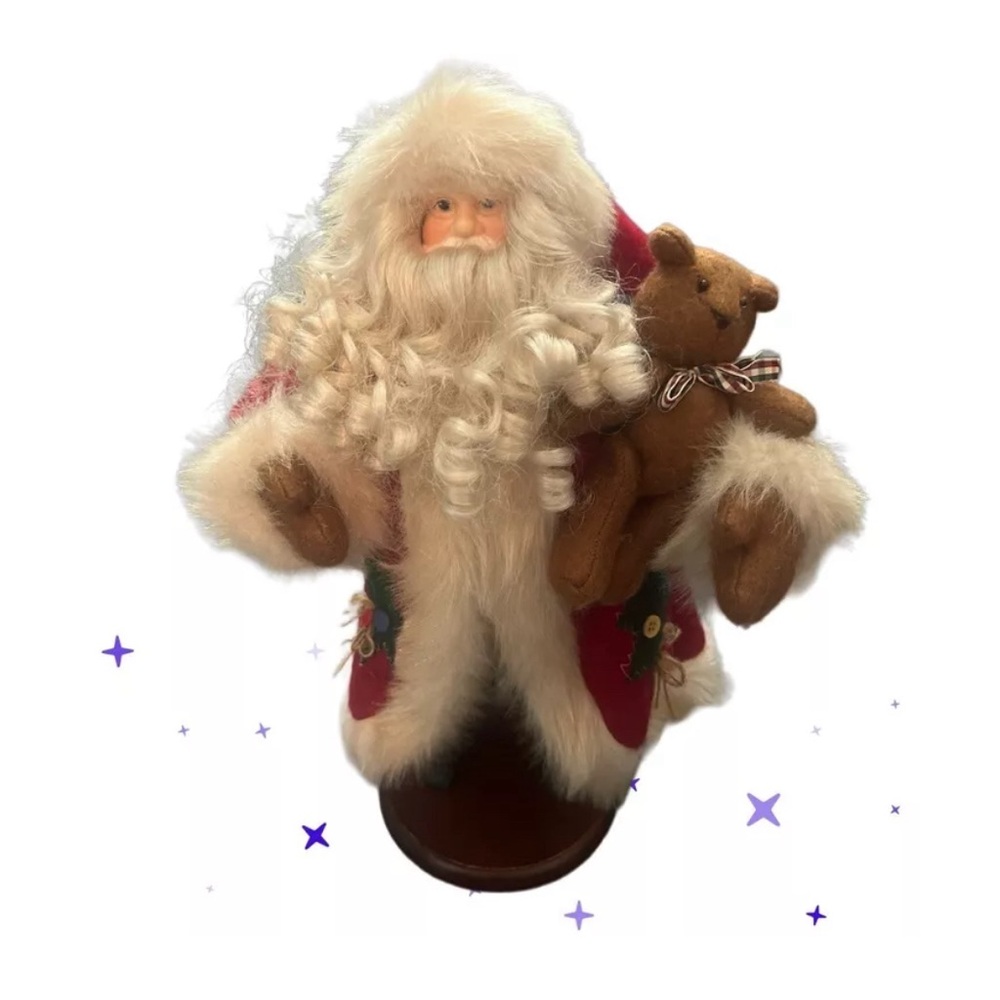 Vintage 16” Christmas Santa  Claus Holding  Teddy Bear Workshop decoration